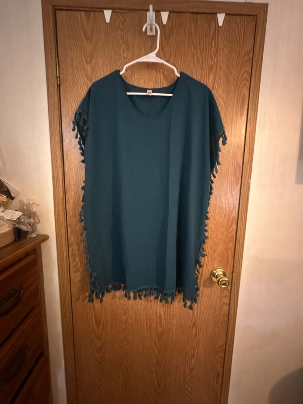 Yinoea Teal Tassel Trim Beach Cover-Up Size L
